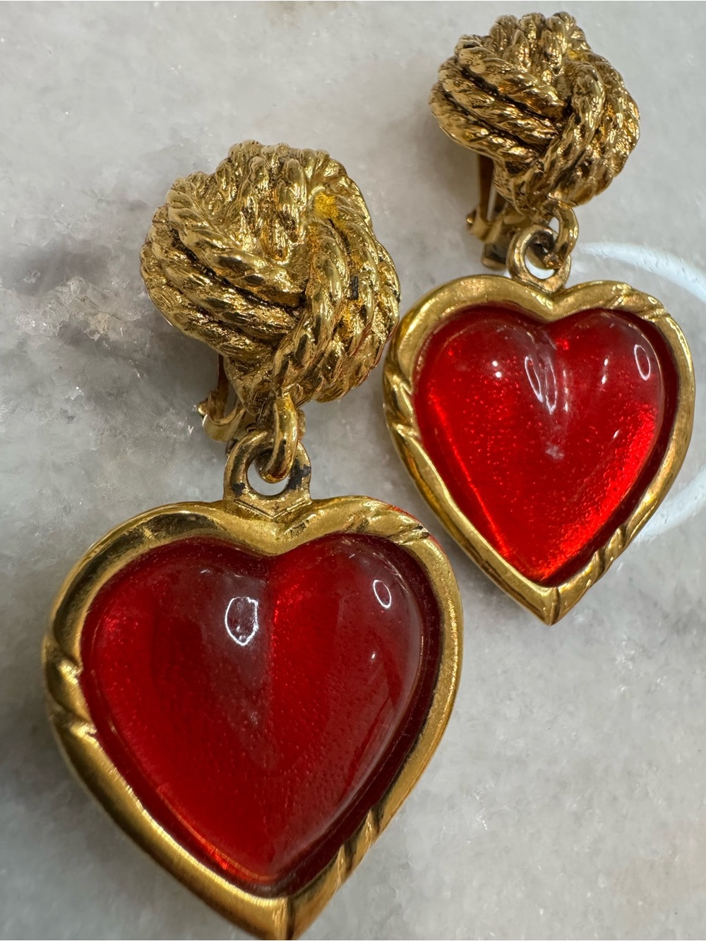 MUSEUM QUALITY: 1980s Emanuel Ungaro Paris Signed Red Heart Drop Earrings PAIR